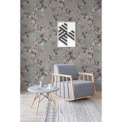 Floral Peel and Stick Wallpaper Grey Contact Paper Flower Waterproof Modern Wall Paper Decorative Removable Self Adhesive Wallpaper for Bedroom 17.7" x 118.1"