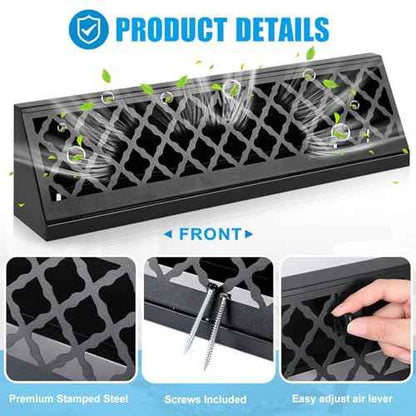 Blulu 2 Pcs 18 Inch Baseboard Register Duct Opening Size Modern Design Vent Covers for Home Floor Wall Baseboard Air Covers Supply Floor Diffuser Including Screws (Black)