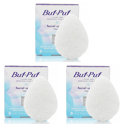 Buf-Puf Regular Facial Sponge, Dermatologist Developed, Removes Deep Down Dirt & Makeup that Causes Breakouts and Blackheads, Reusable, Exfoliating, White, 1 Count