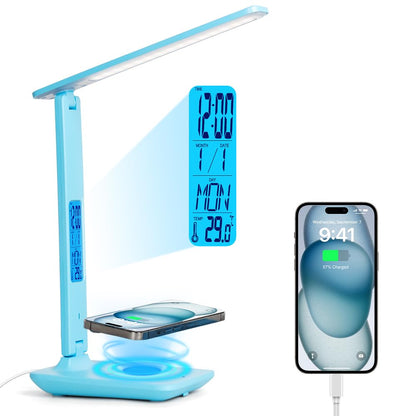 Multifunctional LED Desk Lamp with Wireless Charger,USB Charging Port,Clock,Phone Holder,Desk Lamps for Home Office,Eye-Caring Reading Lamp,Study Lamp for Boys,Girls,Teens,White
