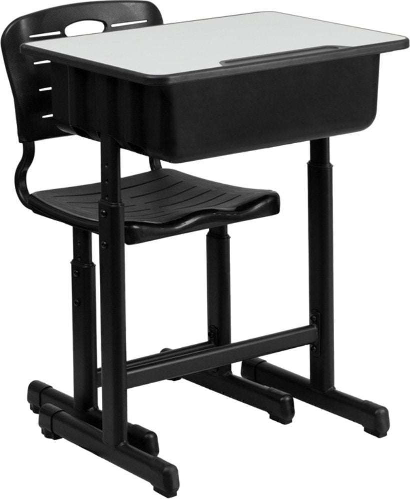 Flash Furniture Adjustable Student Desk and Chair Set for Classrooms or Remote Learning, Adjustable School Desk with Chair and Book Box, Gray/Black