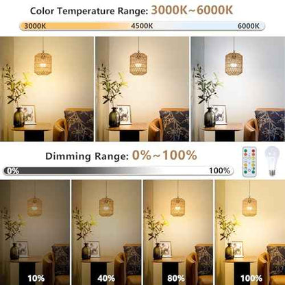 HMVPL Battery Operated Chandelier, Rattan Battery Operated Pendant Light with Remote, Boho Outdoor Chandelier for Gazebo, Wireless Gazebo Light, Outdoor Hanging Lamp for Patio Pergola Indoor(2 Pack)