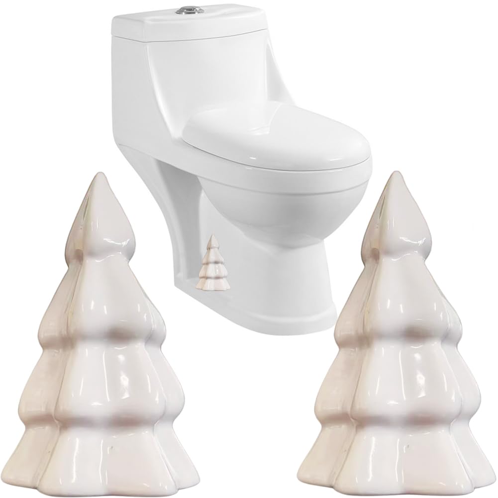 2Packs Christmas Tree Toilet Bolt Covers Decorative Tall Toilet Bolt Caps for Christmas Bathroom Decor, Toilet Caps for Bottom of Toilet, Ceramic Toilet Screw Cover Caps, Easy Installation (White)