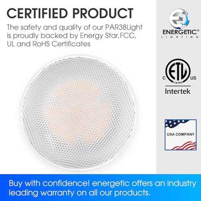 Energetic PAR38 Outdoor LED Flood Light Bulb, 3000K Warm White, 90 Watt Equivalent, Wet Rated, 900LM, E26 Base, Non-Dimmable,12 Pack