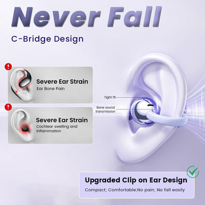 EXECCZO Ear Clip Earbuds Mini Open Ear Headphones Wireless Bluetooth Earphones for Sport Workout Driving Walking Running Compatible with iPhone Android (Purple)