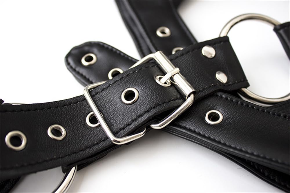 Men's PU Leather Gothic Punk Chest Harness Belt, Adjustable Body Strap with Metal O-Ring, Festival Rave Clubwear Costume Top for Cosplay Halloween Party Nightclub Wear Black