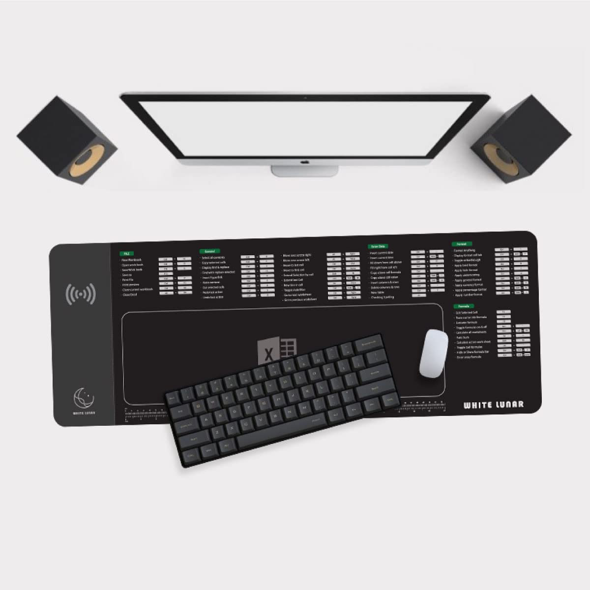 Excel Shortcut Mouse Pad with Wireless Charging (15W), Large Desk Mat for Office Productivity, Fast Qi Charger for iPhone & Samsung, Non-Slip Desk Setup for Work & Study