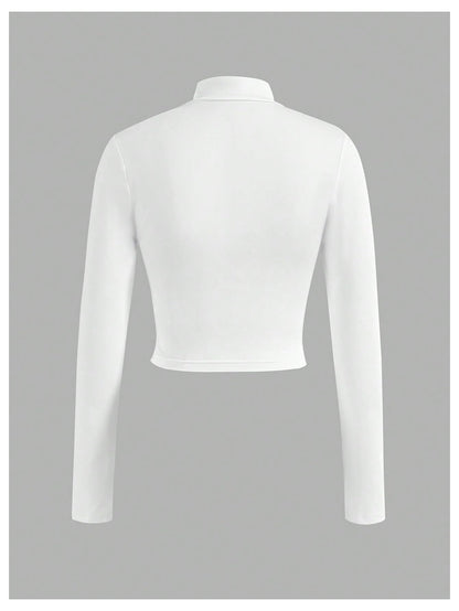 SOLY HUX Women's Full Zip Workout Running Crop Tops Athletic Jacket Long Sleeve Yoga Cropped Tee Shirts Solid White Medium