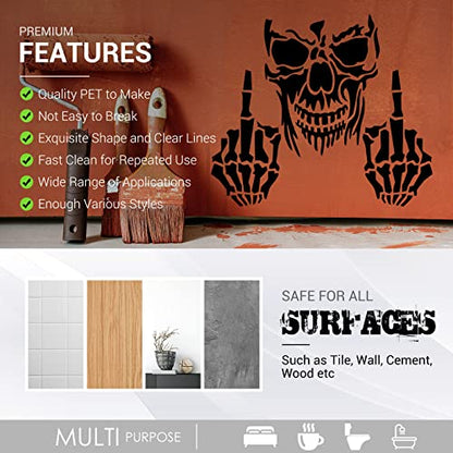 12 Pieces Skull Stencil Flame Stencil Fire Skull Stencils for Airbrushing Reusable Airbrush Flame Template Painting Decor Laser Cut Reusable Templates for Auto Motorcycle Cloth Wall Art Decor