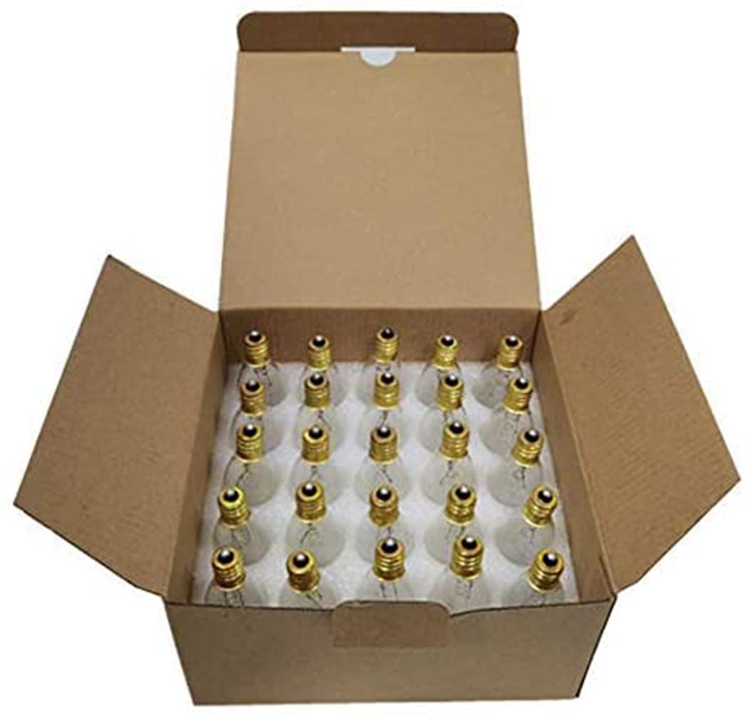 25 Pack Clear Torpedo Tip Candle Light Bulbs, C26 Clear Incandescent Replacement Bulb for Electric Window Candles Lamps, Night light, C7/E12 Candelabra Base Chandelier Light Bulbs, 120V 7 Watts Bulbs