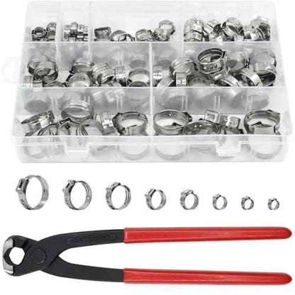 130pcs Heavy Duty PEX clamp Assortment Kit with Pliers, Stainless Steel Single Ear Hose Clamps 1/4"- 0.92"(6-23.5mm), PEX Cinch Crimp Rings Pinch Clamps for Water Pipe, Plumbing and Automotive Use