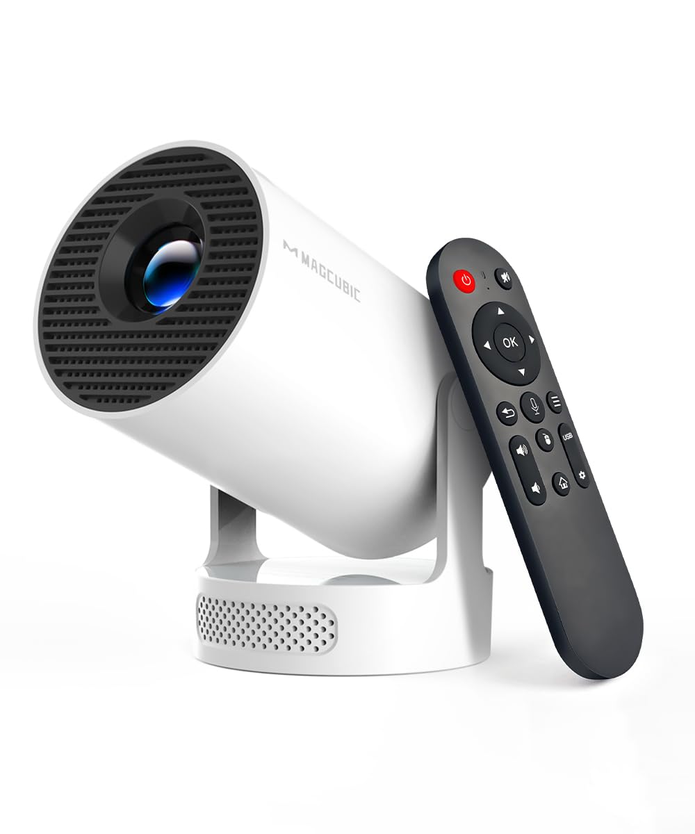 Magcubic Mini Projector 4K support with WiFi 6 and Bluetooth 5.4, 5w Soundbase Speaker, Auto Vertical Keystone 180°Rotatable Portable Proyector for Home Bedroom Outdoor HY300Pro+