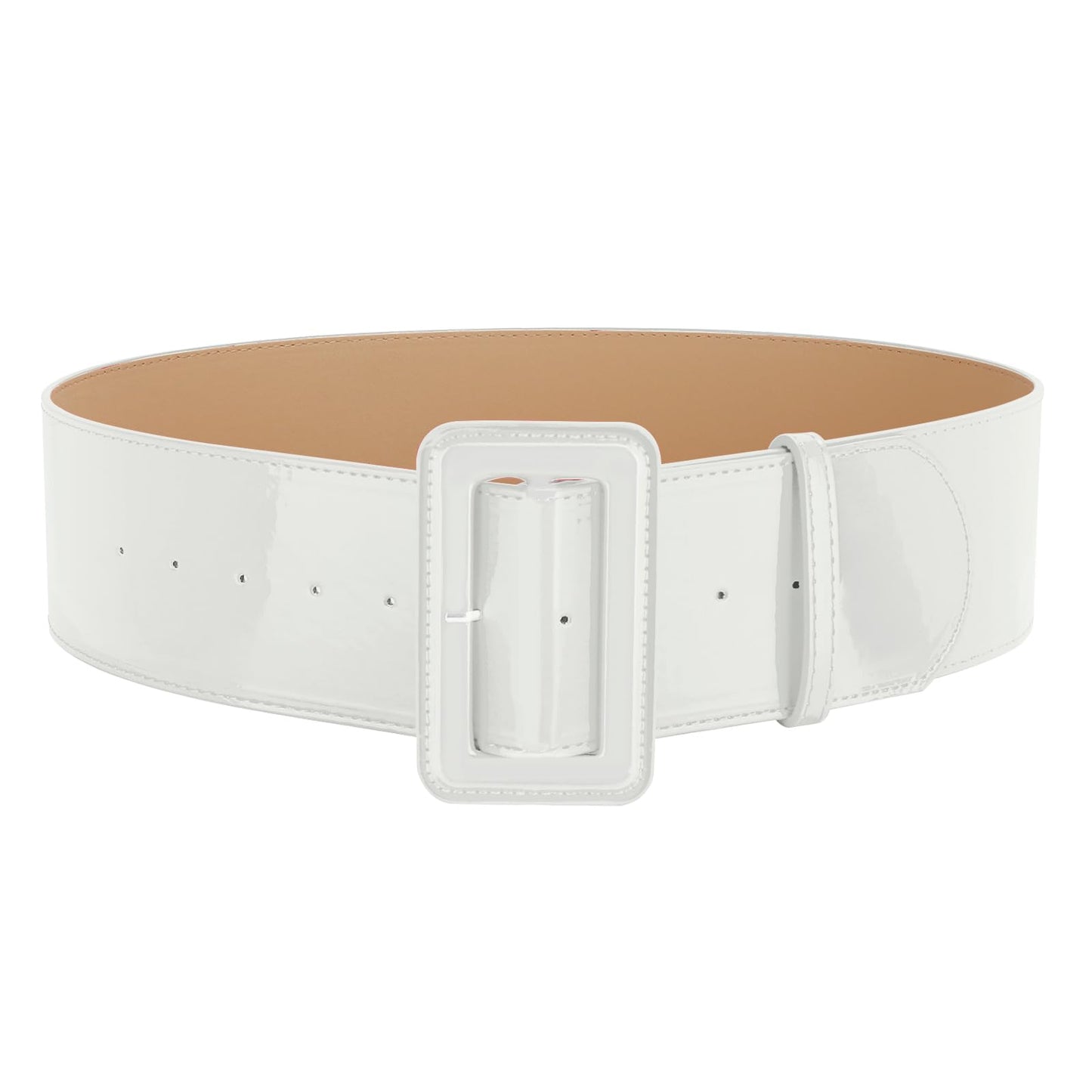 SUOSDEY Women Wide Patent Leather White Belt Fashion Square Buckle Waist Cinch Belt for Dresses,3" Width