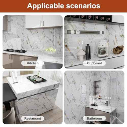 Yun-aeon Thick Marble Contact Paper for Countertops 15.7"x 78.7" - White and Gold Glossy Peel and Stick Wallpaper Self-Adhesive Removable Countertops for Kitchen Bathroom Cabinets