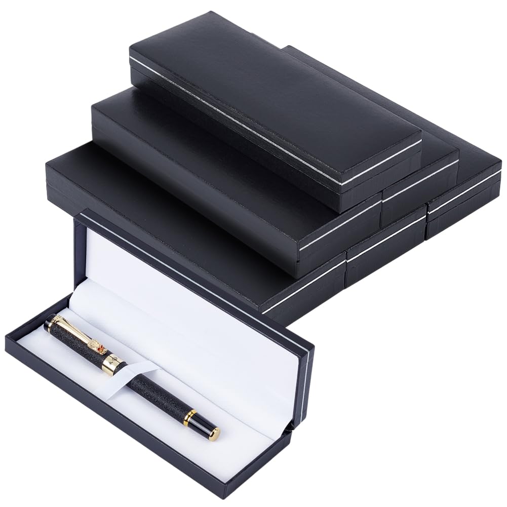 BENECREAT 6 Pcs Black Pen Gift Box, 6.9x2.3x1 Inch PU Leather Penbox, Empty Long Fountain Pen Box for Packaging, Back to School Season, Graduation Season, Office Supplies