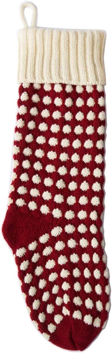 Guojanfon Christmas Stockings,Big Size 18-Inch Extra Long Hand-Knitted Red/Green Reindeer Snowflakes Xmas Character for Family Holiday Season Decor (Red&Red, 18 Inch)