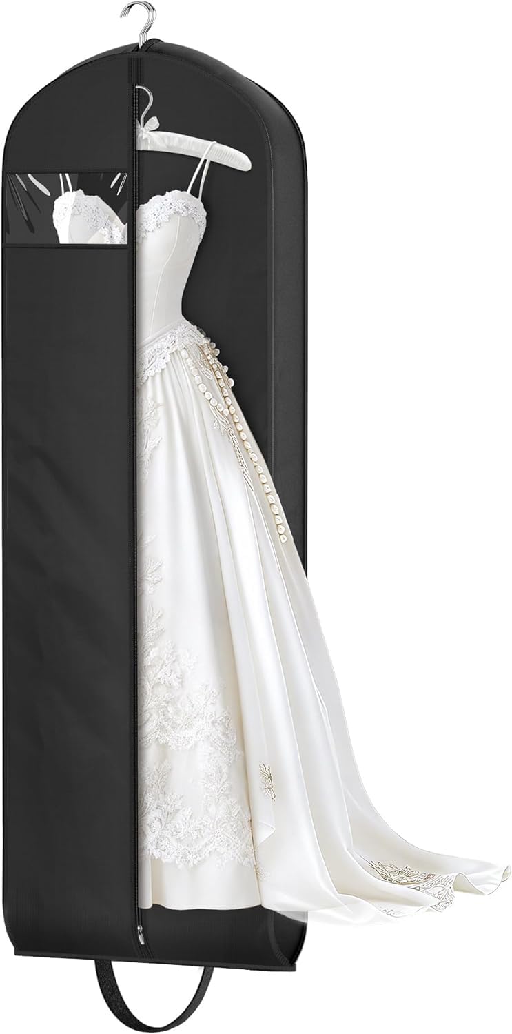 KEETDY Wedding Dress Garment Bag for Travel with 4" Gusseted Long Hanging Dress Bags for Gowns for Women Garment Cover Clothes Storage for Closet (Black, 72 inch)