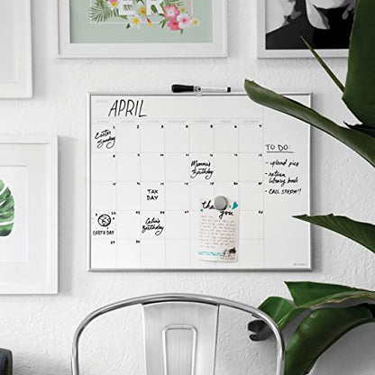 U Brands Magnetic Dry Erase Calendar Whiteboard for Wall, 23"x17", Dry Erase Board Calendar with Silver Aluminum Frame, Includes a Magnet and a Marker