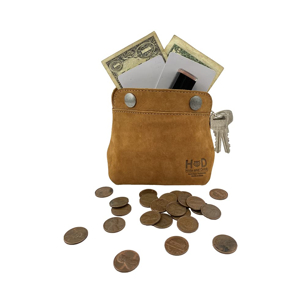 Hide & Drink, Leather Double Snap Pouch, Coin Purse, Cash & Card Holder, Cable Organizer, Makeup, Handmade (Old Tobacco)