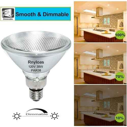 4 Pack Long Lifespan PAR38 Flood Light Bulb, Dimmable 38W 120V, High Output 400LM, Warm White, E26 Base, Indoor/Outdoor
