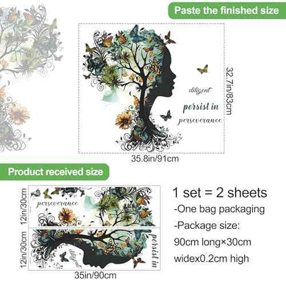Removable Inspirational Wall Decals Peel and Stick Wall Stickers Art Positive Sayings Sticker DIY Giant Tree Butterfly Wall Decor for Women Girls Bedroom Living Room Sofa Background Decoration