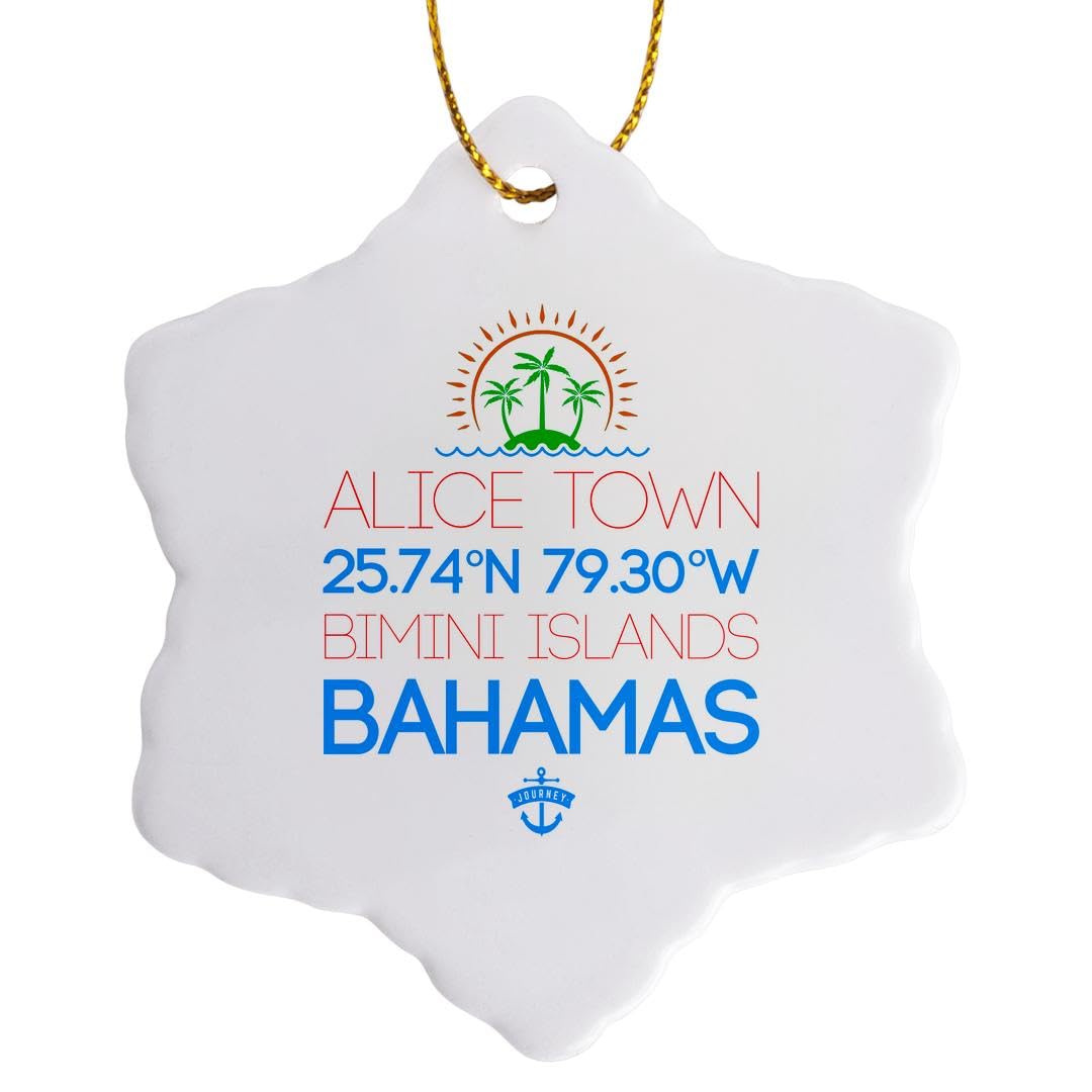 3dRose Alice Town, Bimini, Bahamas. Location Coordinates. Travel Gift 3 inch Snowflake Porcelain Ornament
