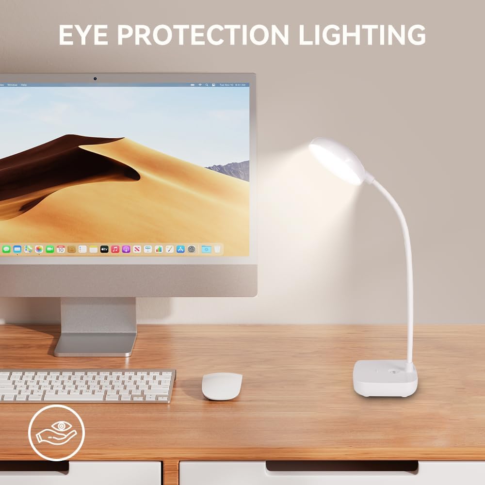 Desk lamps for home office,Black,Battery desk lamp,5W Rechargeable desk lamp,3 Colors,Adjustable brightness,360°Gooseneck Hose,Small rechargeable reading lamp,Eye-friendly and Energy Saving