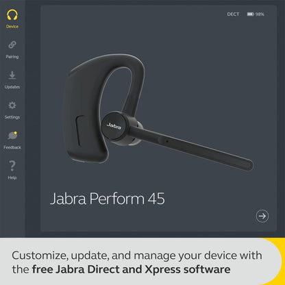 Jabra Perform 45 Push-to-Talk (PTT) Bluetooth Wireless Headset, Noise-Cancelling Microphone, Push-to-Talk Functionality, Face2Face Mode, and Discreet Design, IP54-Rated, Black