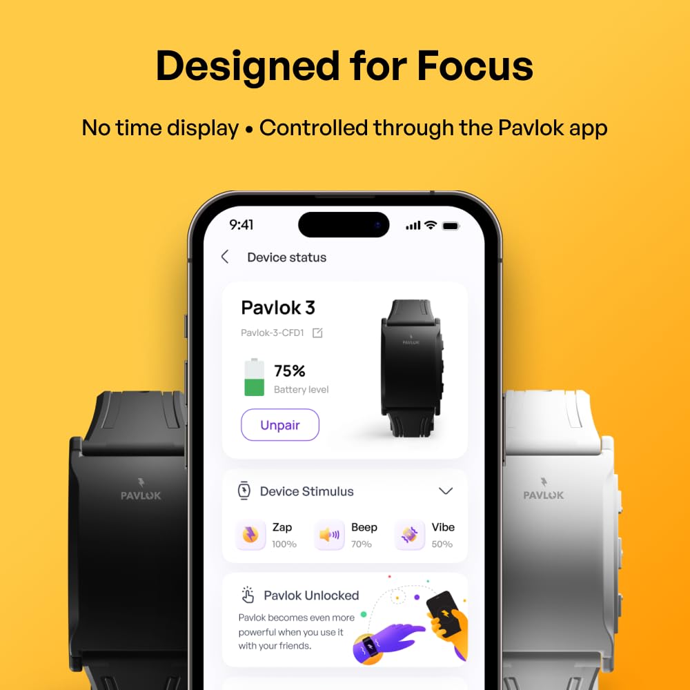 Pavlok 3 Sports (Black) – App-Controlled Silent Alarm & Habit Trainer Wearable – Chime/Vibration/Adjustable Zap – Includes Plus (Lifetime Access) – Steps & Sleep Tracking