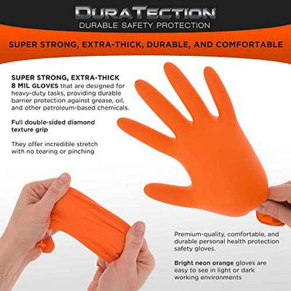 Dura-Gold Duratection 8 Mil Orange Super Duty Diamond Textured Nitrile Disposable Gloves, 3 Boxes of 100, Large - Latex Free, Powder Free, Food Safe, Safety Protection Work Gloves, Industrial