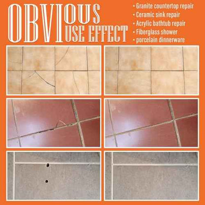 Ceramic Tile Repair Kit (White), Tile Repair Kit with Super Strong Adhesion, Floor Cracked Tile Filler for Cracks, Chips, Holes on Ceramic, Porcelain, Acrylic, Fiberglass, Enamel