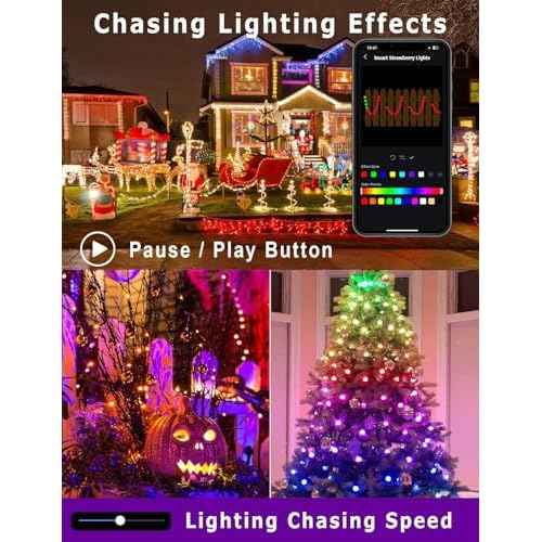 HIITEN Bluetooth C9 Christmas Lights Outdoor 39FT 50LEDs, DIY Chasing Effects Smart LED Christmas Lighting, APP Remote Controlled Extendable Color Changing Xmas Light with Timer Music Sync