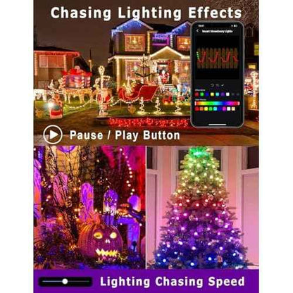 HIITEN Bluetooth C9 Christmas Lights Outdoor 39FT 50LEDs, DIY Chasing Effects Smart LED Christmas Lighting, APP Remote Controlled Extendable Color Changing Xmas Light with Timer Music Sync