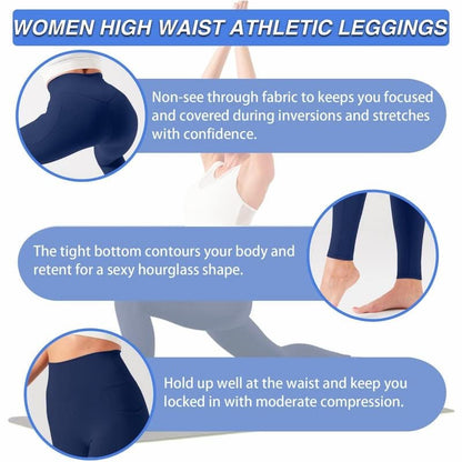 YOYOYOGA Yoga Pants Women Leggings with Pocket Workout High Waisted Tummy Control Compression Running Exercise Gym Buttery Soft Ankle Length Navy XL