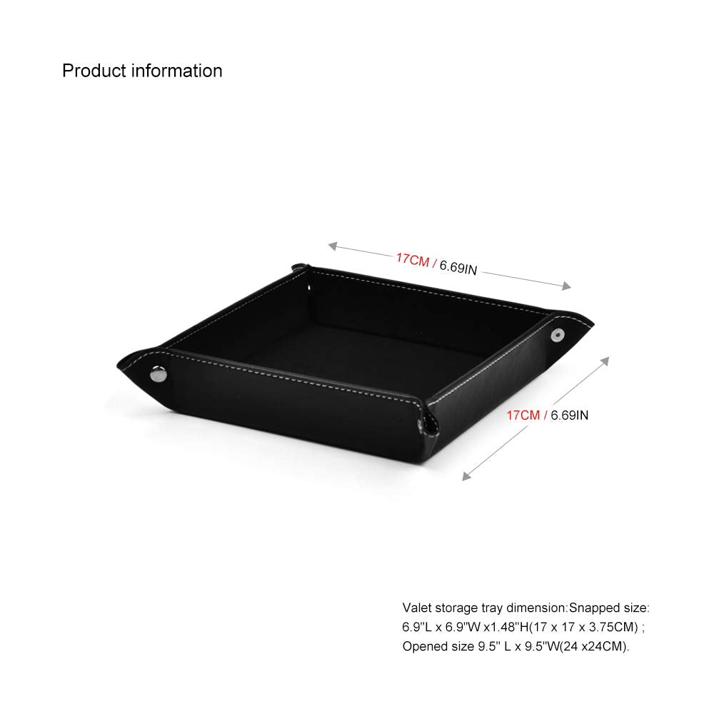 Oirlv Premium Leather Valet Tray for Men Jewelry Organizer, Desktop Storage,Key Wallets Cell Phones Catchall Tray Nightstand or Dresser Organizer Plate (Black)