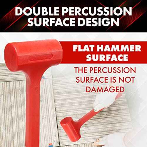 YIYITOOLS 1LB Dead Blow Hammer- Red, Mallet | Machinist Tools | Unibody Molded | Checkered Grip | Spark and Rebound Resistant