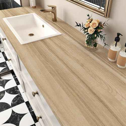 Wallercity Light Brown Wooden Wallpaper Peel and Stick Oak Wood Contact Paper for Countertops Removable Peel and Stick Wallpaper Waterproof Vinyl Wood Grain Contact Paper for Cabinet Desk 15.8x78.7 IN