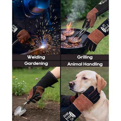 TOPDC Welding Gloves 16Inch 1000¢µHeat/Fire Resistant Reinforced Leather Fireproof Gloves with Kevlar Stitching for Mig, Tig, Stick, Forge, BBQ, Grill, Oven, Fireplace, Furnace, Animal Handling, SMALL