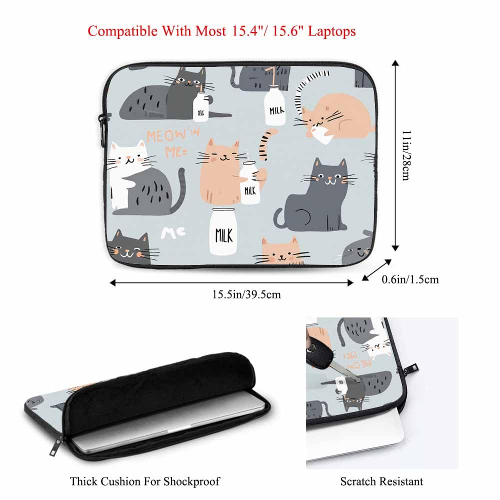 Nicokee Laptop Sleeve Bag 15.4 15.6 Inch,Modern Cats Funny Cat Grey Protective Polyester Computer Cases Laptop Cover Briefcase Bag Tablet Travel Cover