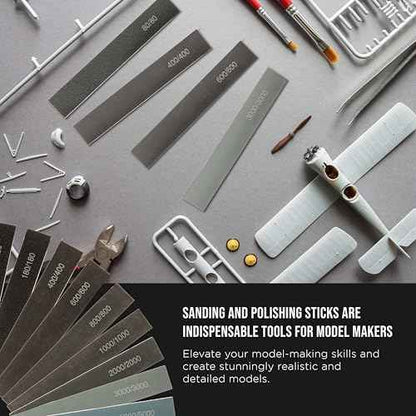 Dura-Gold Sanding Sticks and Polishing Sticks for Plastic Models, Pack of 20-2 Each of 10 Grits, Coarse 80 to Ultra-Fine 7000 Grit, Classic Style - Sand Wood, Metal, Auto Detailing, Hobby Sandpaper