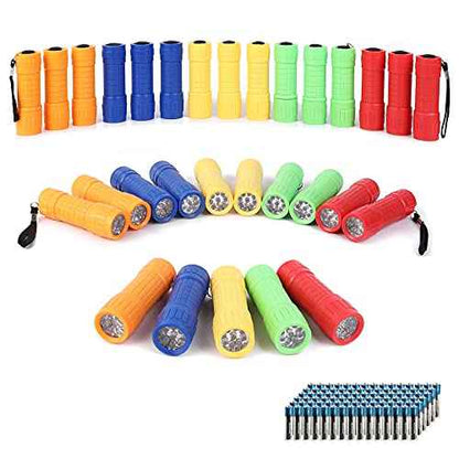 30-Pack Small Mini Flashlight Set, 5 Colors, 9-LED Handheld Flashlight with Lanyard,90-Pack AAA Battery Included for Kids/Night Reading/Party/Camping/Emergency/Hunting(30 Pack)