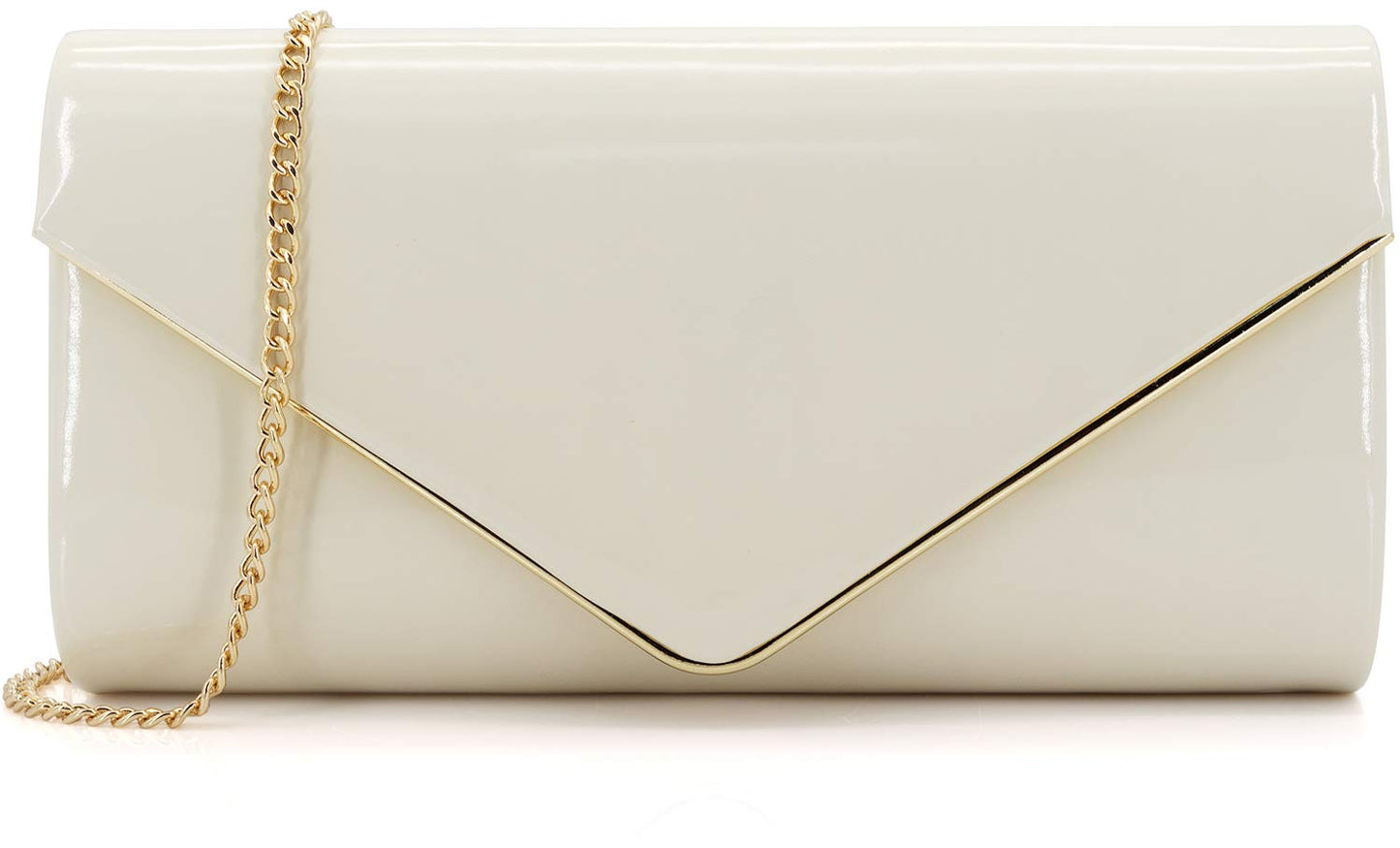 Dexmay Envelope Clutch Purse for Women Shiny Patent Leather Foldover Evening Bag Formal Handbag Ivory