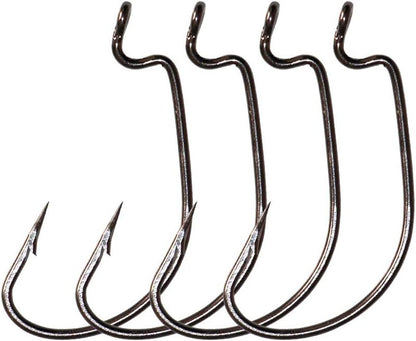 Offset Worm Fishing Hooks - 30pcs Pack | Black & Red Durable Design