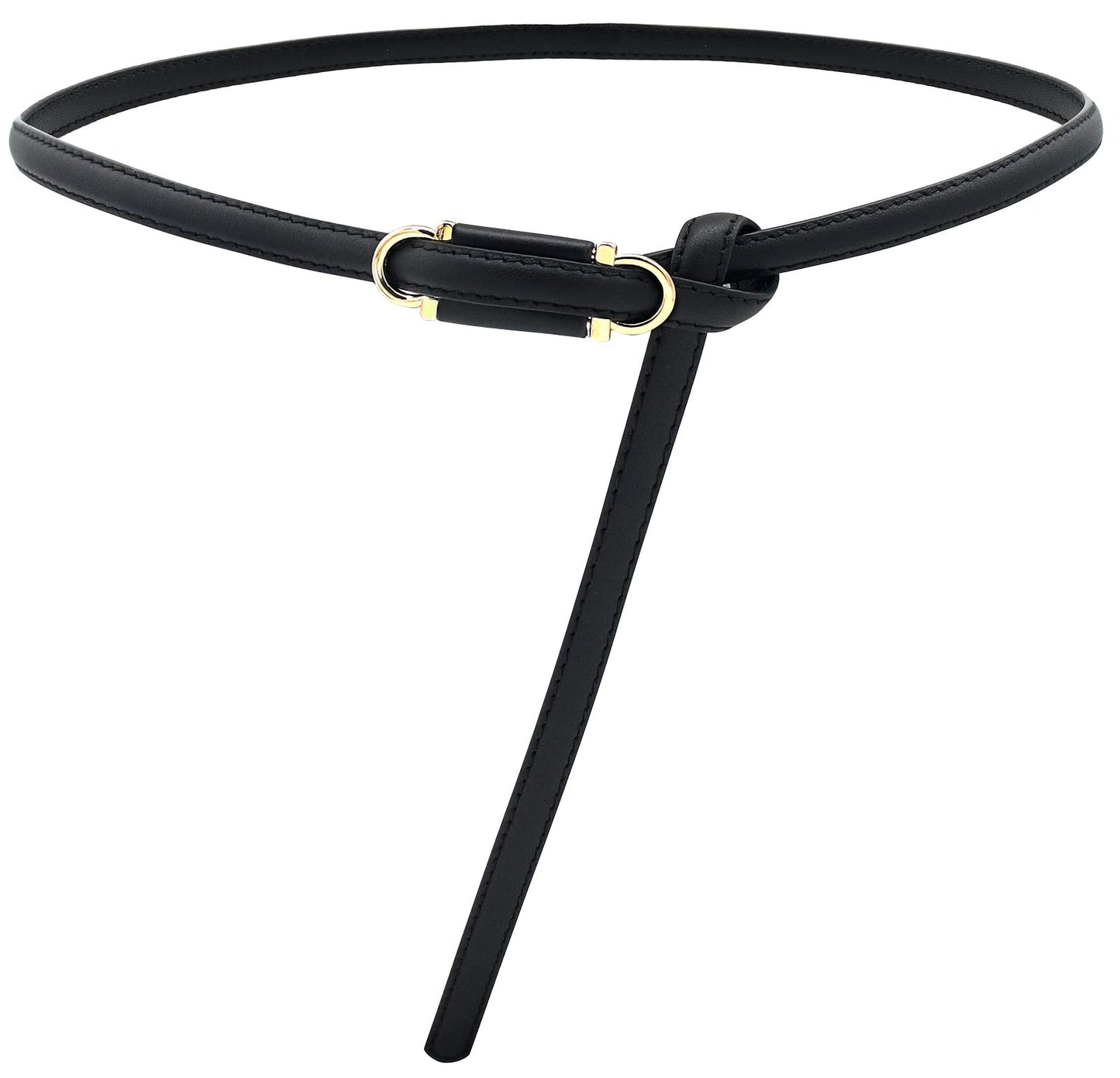 BAOKELAN Skinny Leather Belts for Women Knotted Thin Waist Belt for Dress Black