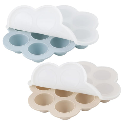 PandaEar 2 Pack Baby Food Freezer Tray with Lids, Silicone Baby Food Storage Container for Homemade Baby Food, Fruit, Purees and Breastmilk (Blue/Tan)