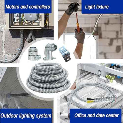 (1/2" Dia * 50 Feet) Yariwiz Flexible Steel Electrical Conduit Liquid Tight Steel Conduit Kit with 5 PCS Coupling, 3 PCS Elbow and 10 PCS Strap, Flex Liquidtight S-LCCK-0.5-50FT-KIT