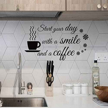 Start Your Day with a Smile and a Coffee Home Art Wall Decal Stickers Removable D?cor for Kitchen Coffee Bar School Office