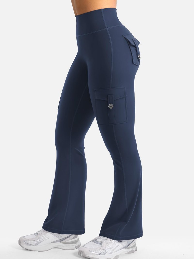 YEOREO CoreFlex Women Workout Flare Leggings with Pockets Scrunch Cargo Gym Yoga Leggings Blue Navy S