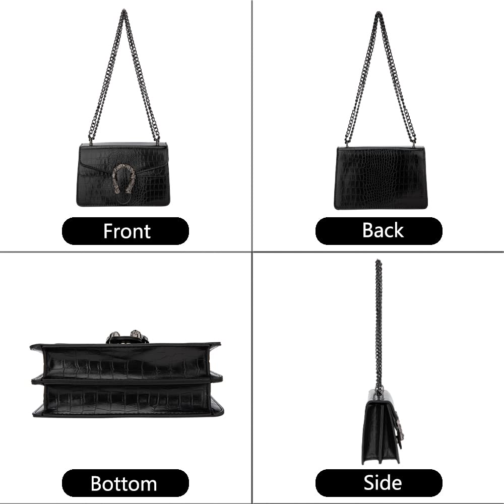 DEEPMEOW Crossbody Shoulder Chain Purse for Women - Crocodile Grain PU Leather Evening Bag Satchel Handbag（Black）