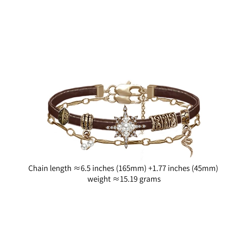 MASW Original design Retro style Fashion Boho Multi-Layer bracelet Brown leather Star Gothic bracelet for women gift M2593001